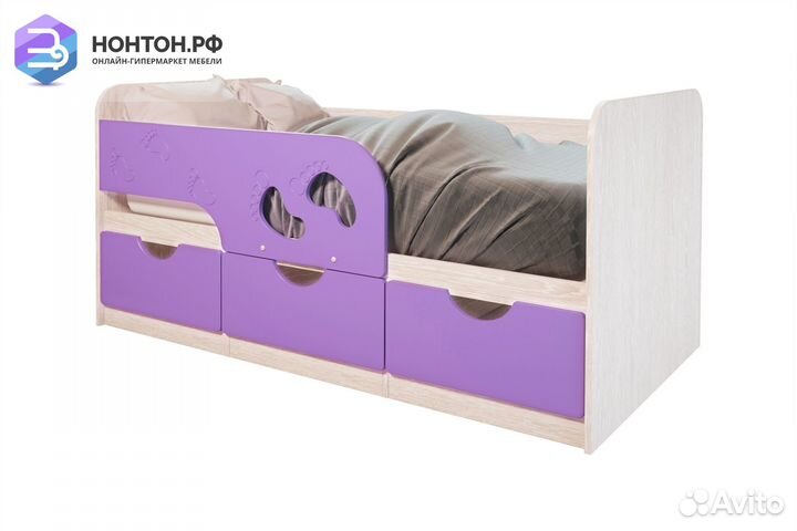 Кровать детская Минима Лего дуб атланта / лиловый