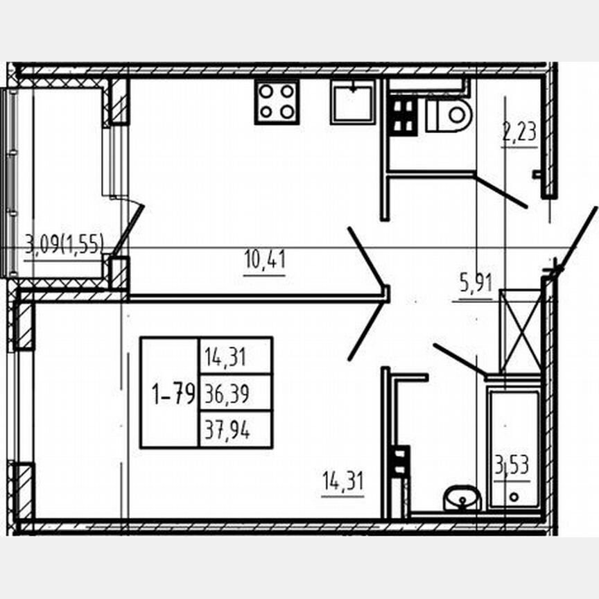 1-к. квартира, 36,7 м², 3/4 эт.