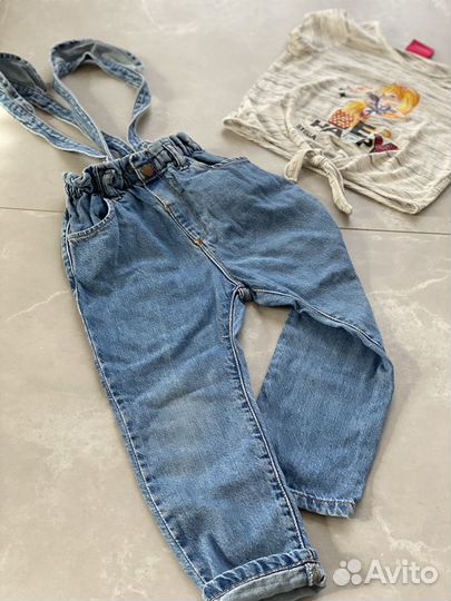 Джинсы zara 104 для девочки и футболка