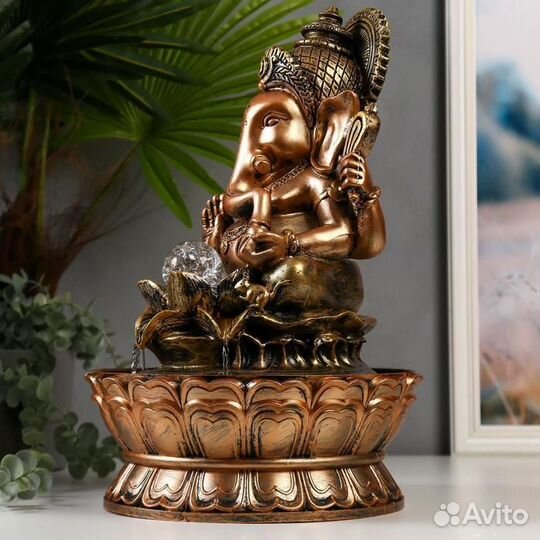 Фонтан настольный от сети, подсветка 'Ганеша и лот