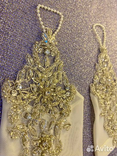 Митенки бежевые вечерние с открытыми пальцами