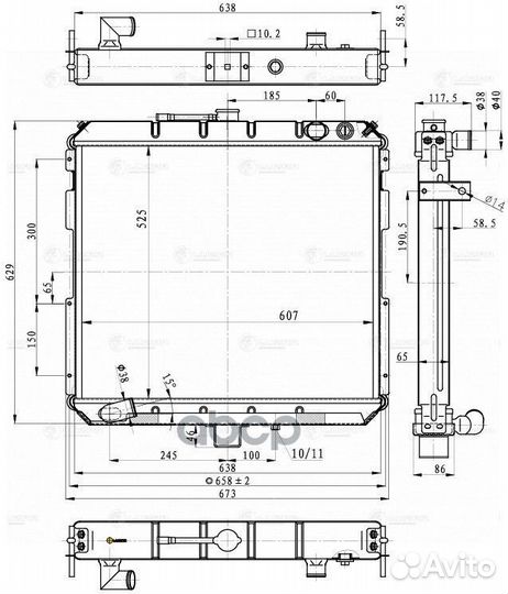 LRC03104B радиатор охлаждения Al, 607x525x65мм