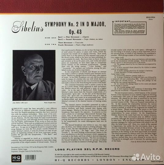 Jean Sibelius (1865-1957) - Symphonie Nr.2 (180g) (1 LP)