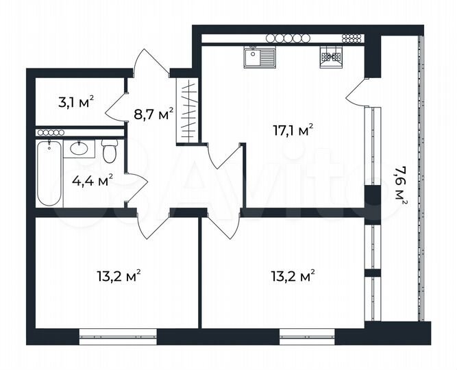 2-к. квартира, 63,5 м², 3/5 эт.