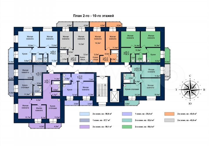 2-к. квартира, 59 м², 1/10 эт.