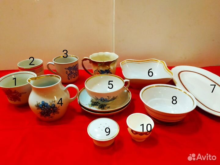 Чашки, блюдца, молочник/сливочник Дулево, салатник