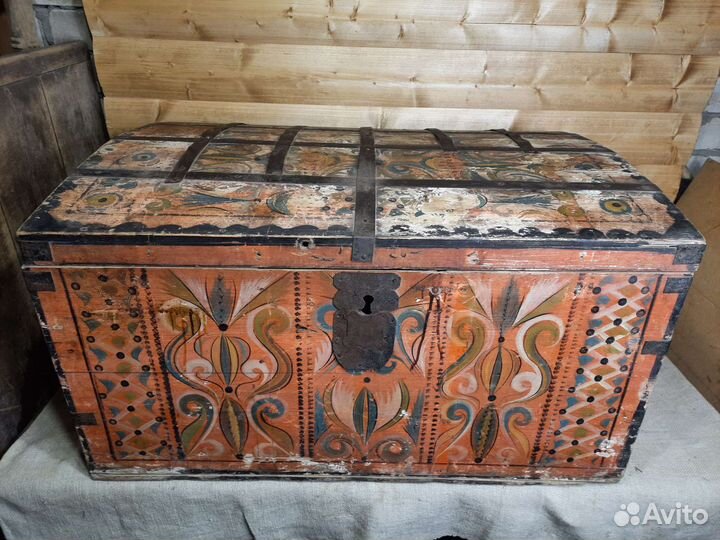 Сундук Расписной В Оковке Огромный 19в