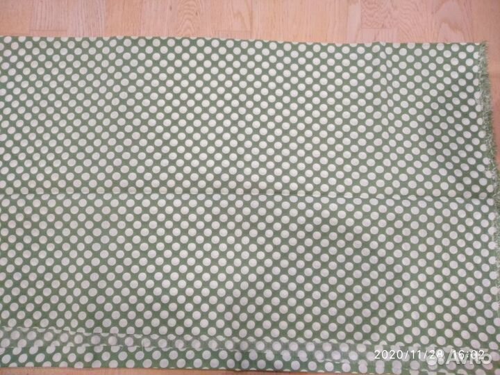 Отрез сатин хлопок зеленый в белый горох СССР