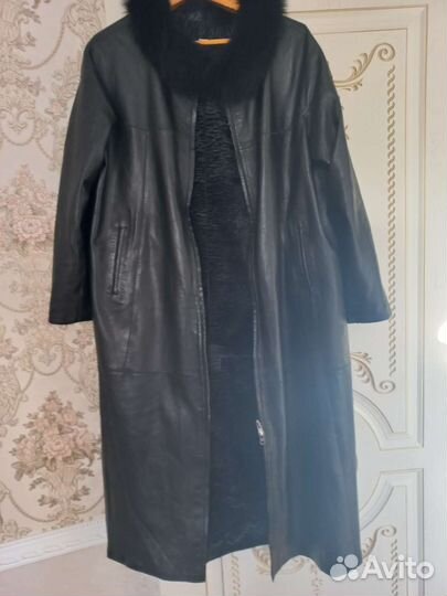 Кожаное пальто зимнее