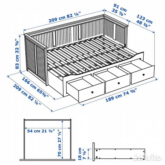 Кровать кушетка IKEA хемнэс hemnes с 2 матрасами