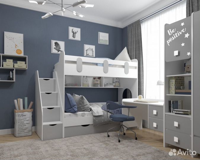 Двухъярусная кровать детская серая