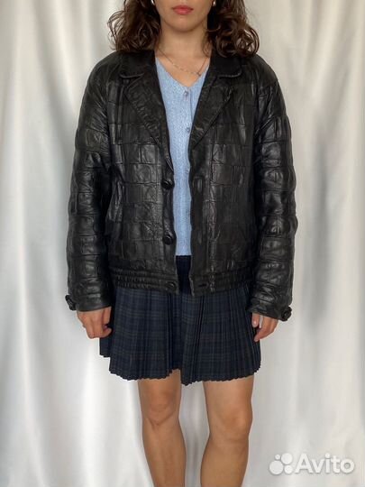 Кожаная куртка бомбер винтаж y2k