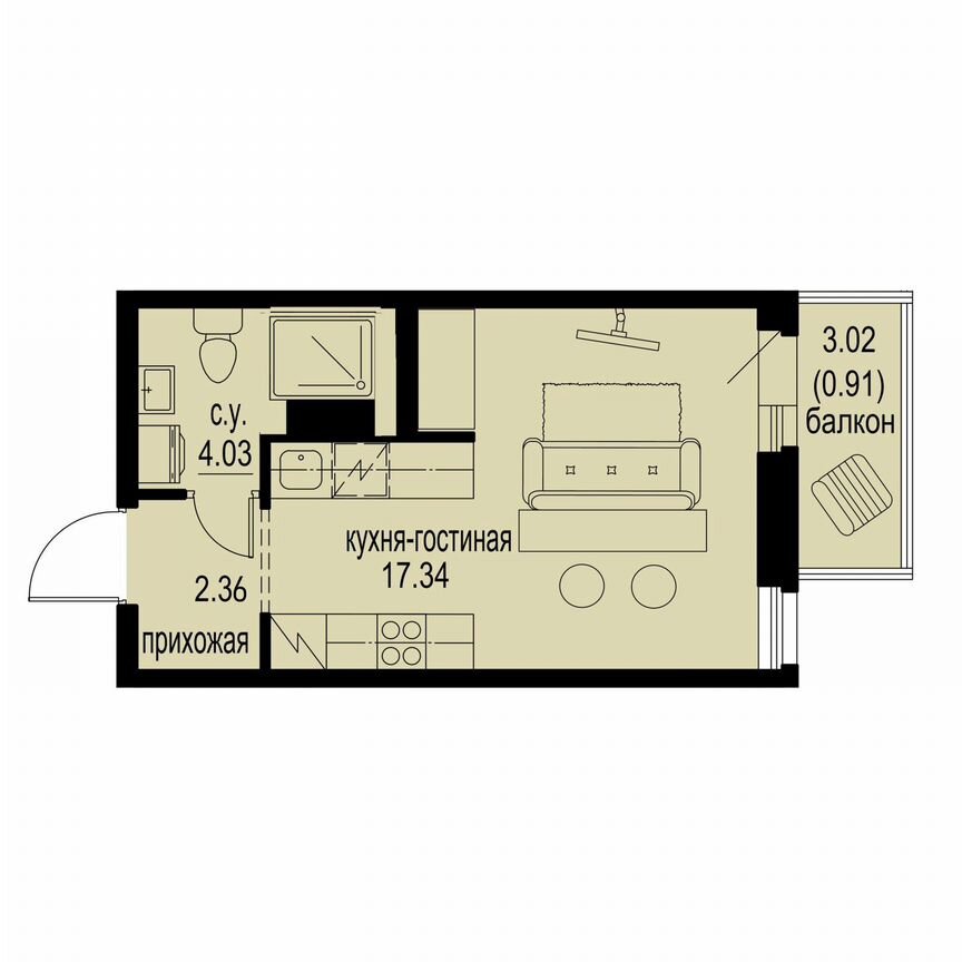 Квартира-студия, 24,6 м², 4/12 эт.
