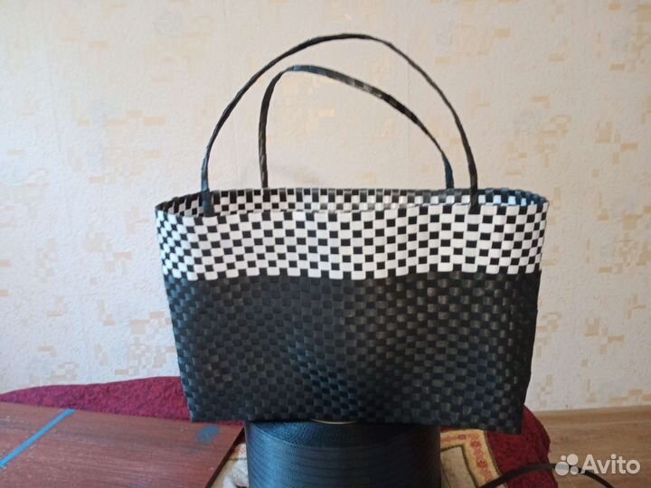 Cумка пляжная и корзины из упаковочной ленты