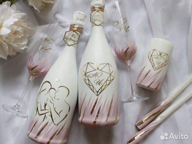 Свадебные бутылки, шампанское свадебное, свадебный