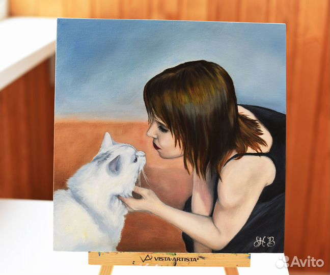 Картина маслом Портрет девушки с котом