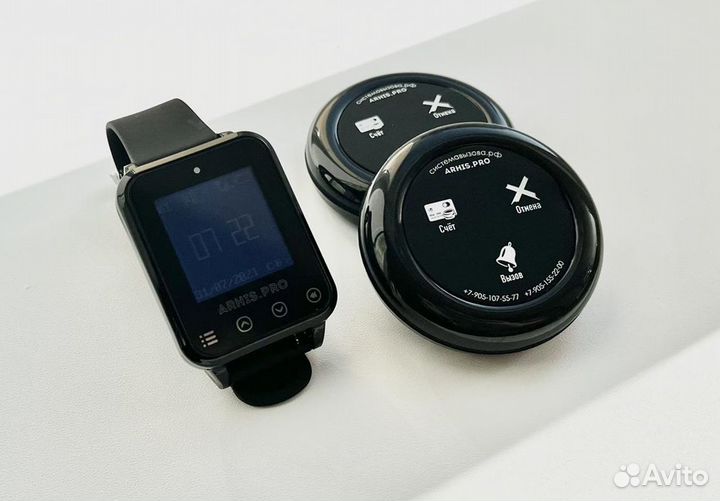 Беспроводная кнопка вызова официанта и часы