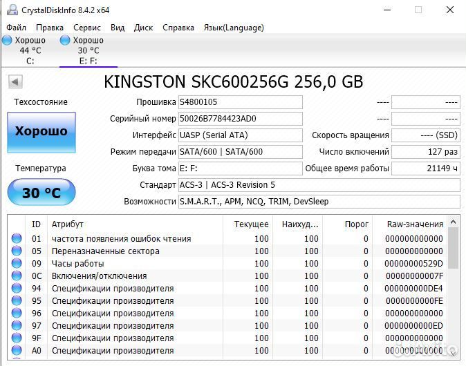 SSD диск Kingston 256GB KC600 (SKC600/256G)