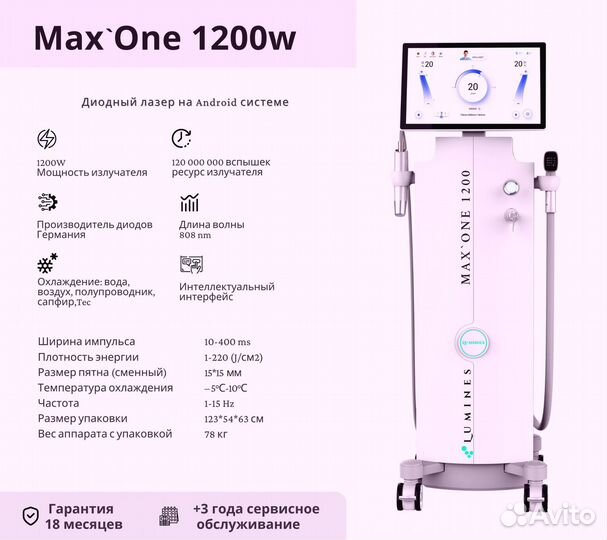 Диодный лазер для эпиляции люминес Max’One 1200в