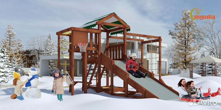 Уличная площадка Савушка 4 сезона Мастер 4 Махагон