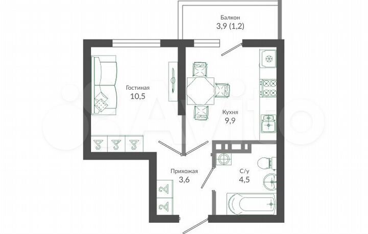 1-к. квартира, 29,7 м², 6/12 эт.