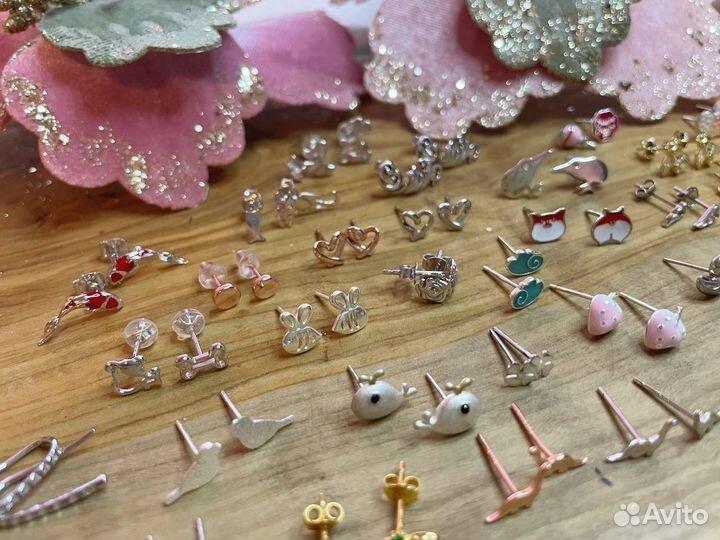 Пусеты серебро 925 эмаль