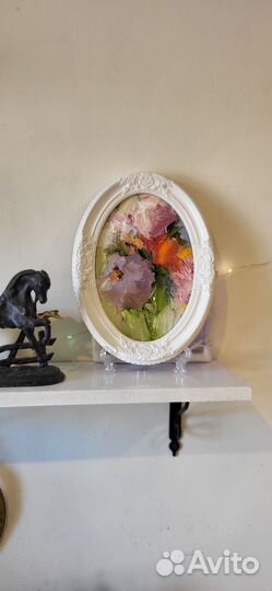 Абстрактный букет. Картина маслом в гипсовой раме