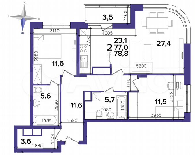 2-к. квартира, 79 м², 6/27 эт.