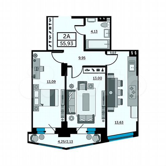 2-к. квартира, 55,9 м², 14/24 эт.