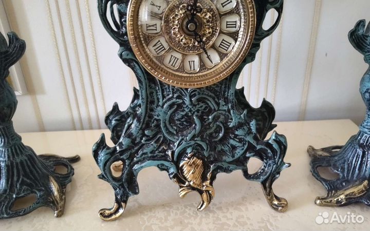 Часы каминные с конделябрами бронза