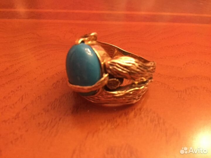 Крупное золотое кольцо, бирюза натуральная