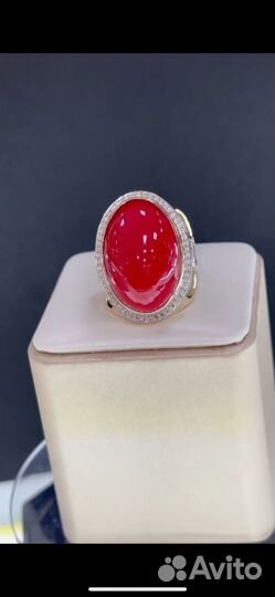 Золотое кольцо 585 Коралл Бриллианты