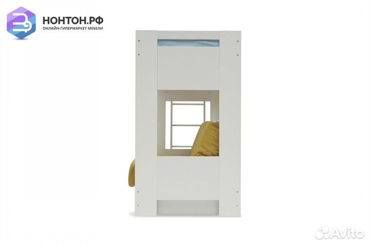 Двухъярусная кровать с диван-кроватью желтый / бел