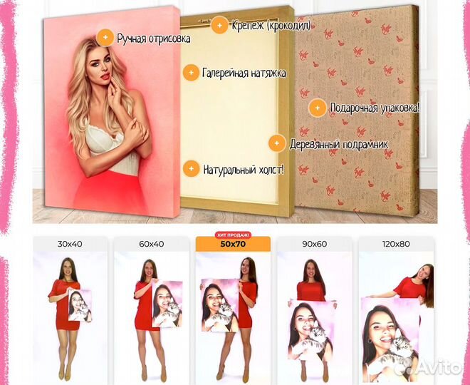 Портрет на холсте по фото (разные размеры)