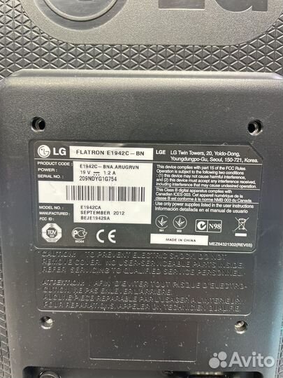 Монитор 18.5” LG E1942C, 1366x768, 75 Гц, TN