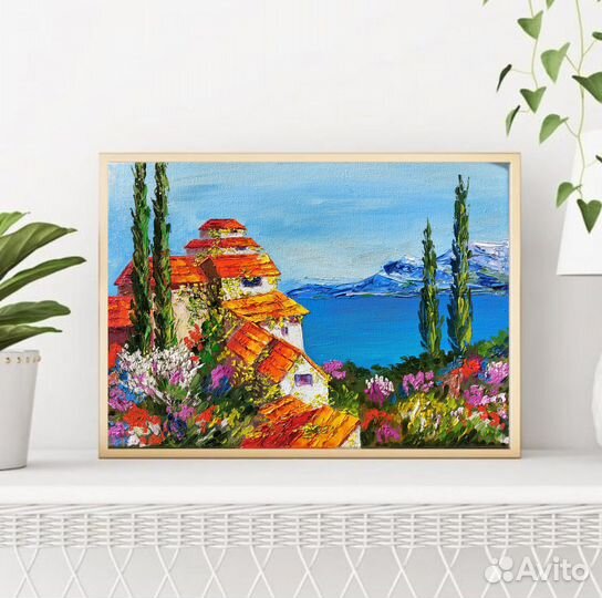 Картина Прованс Италия Морской пейзаж маслом 25х35