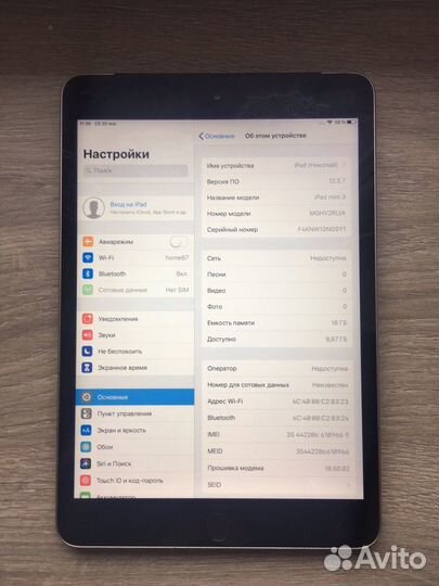 iPad mini 3 wi-fi Cellular 16 gb
