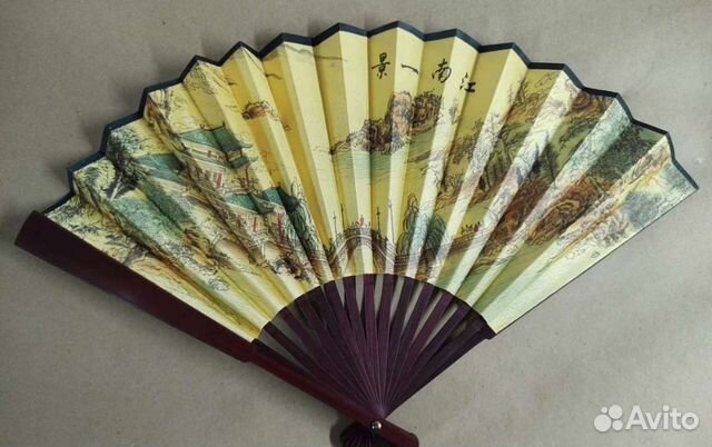Веер новый 23 см, шёлк, Китай