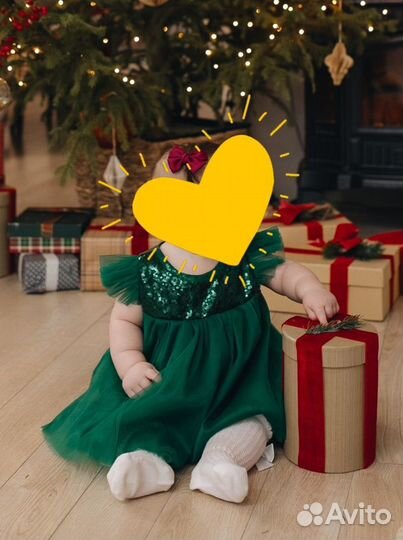 Платье-боди праздничное зеленое 80 размер