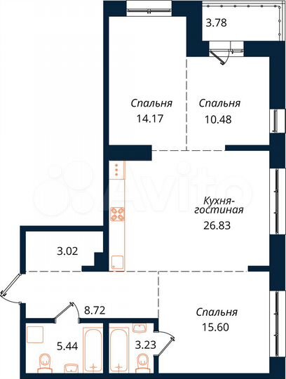 3-к. квартира, 91,3 м², 12/18 эт.