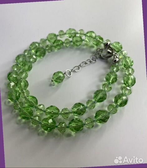 Зеленые бусы чешское стекло огранка 46 см