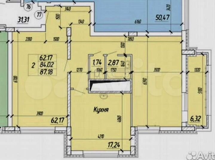 2-к. квартира, 87,2 м², 12/25 эт.