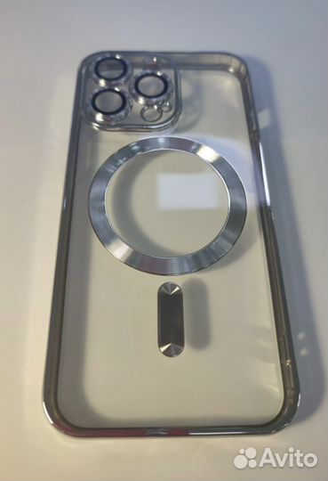 Чехол на iPhone 13 pro Magsafe прозрачный, серебро