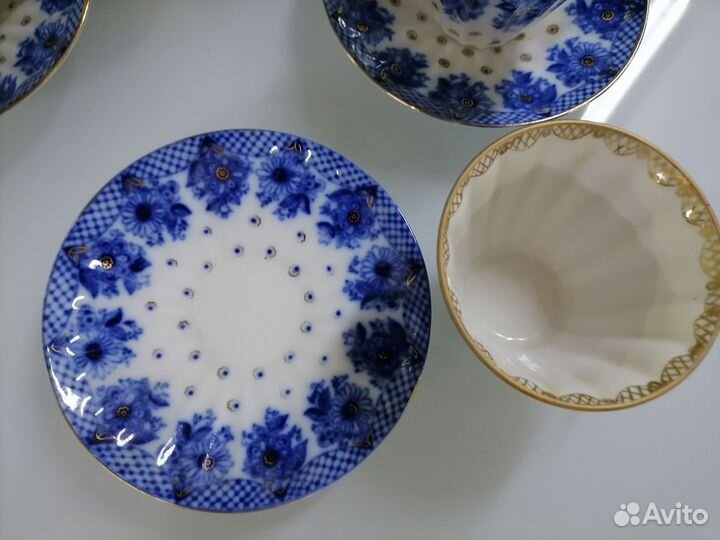 Чайная пара Корзиночка фарфор лфз,кобальт,позолота