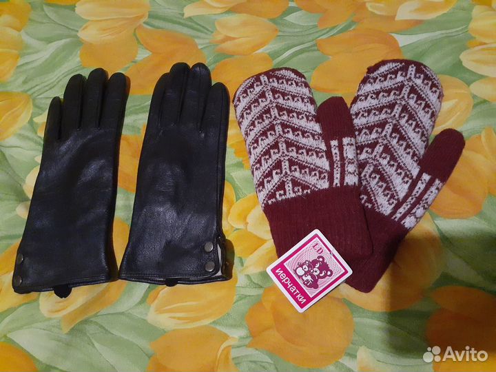 Перчатки Нат.Кожа Варежки Шерсть Женские Новые