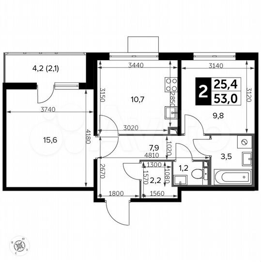 2-к. квартира, 53 м², 16/20 эт.