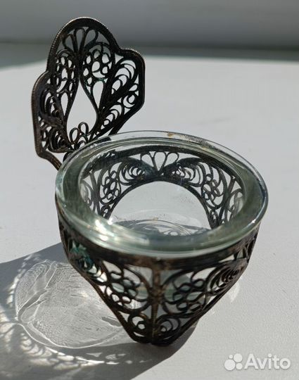 Солонка СССР. Скань. Мельхиор. Солонка стульчик