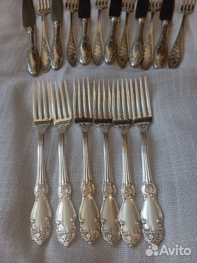 Вилки мельхиоровые посеребренные Роза десертные