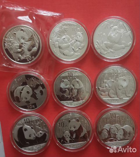 Китай 10 юаней 2003- 2023 панда серебро