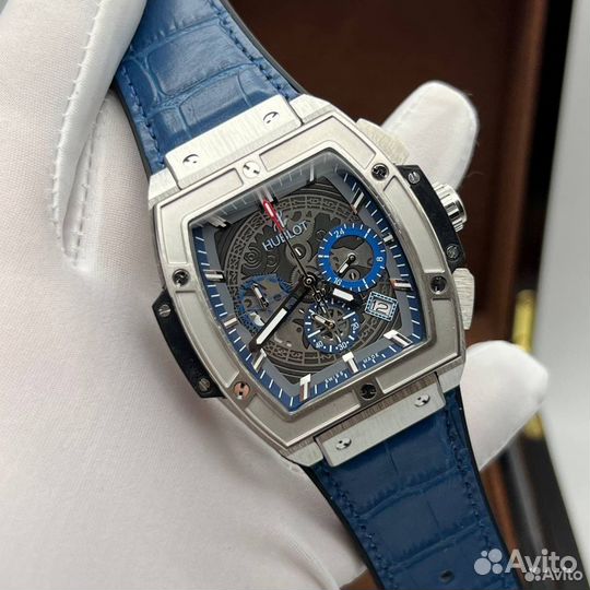 Мужские часы hublot синие карцевые